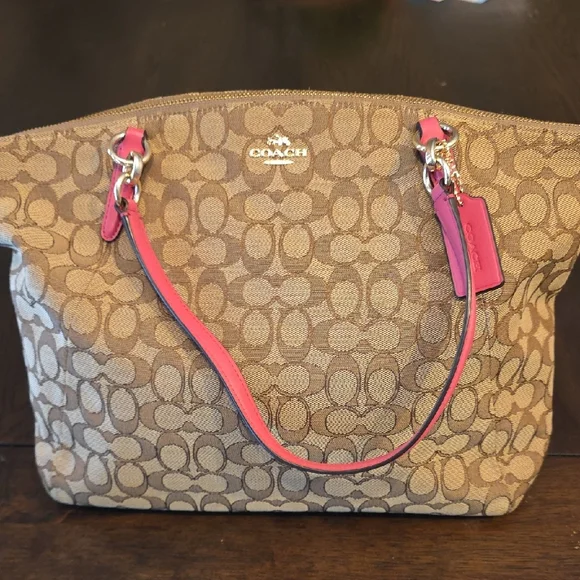 Coach Signature Logo Print Kelsey Bag Purse Pink And Matching Wallet - Picture 4 of 11